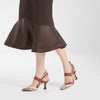 High-heeled mesh and multicolor ayes leather sling backs