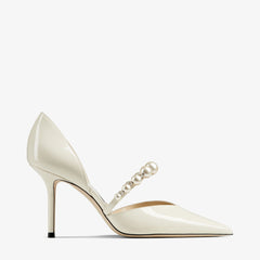 Patent Leather Pointed Pumps with Pearl Embellishment
