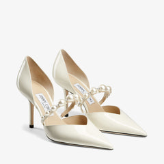 Patent Leather Pointed Pumps with Pearl Embellishment