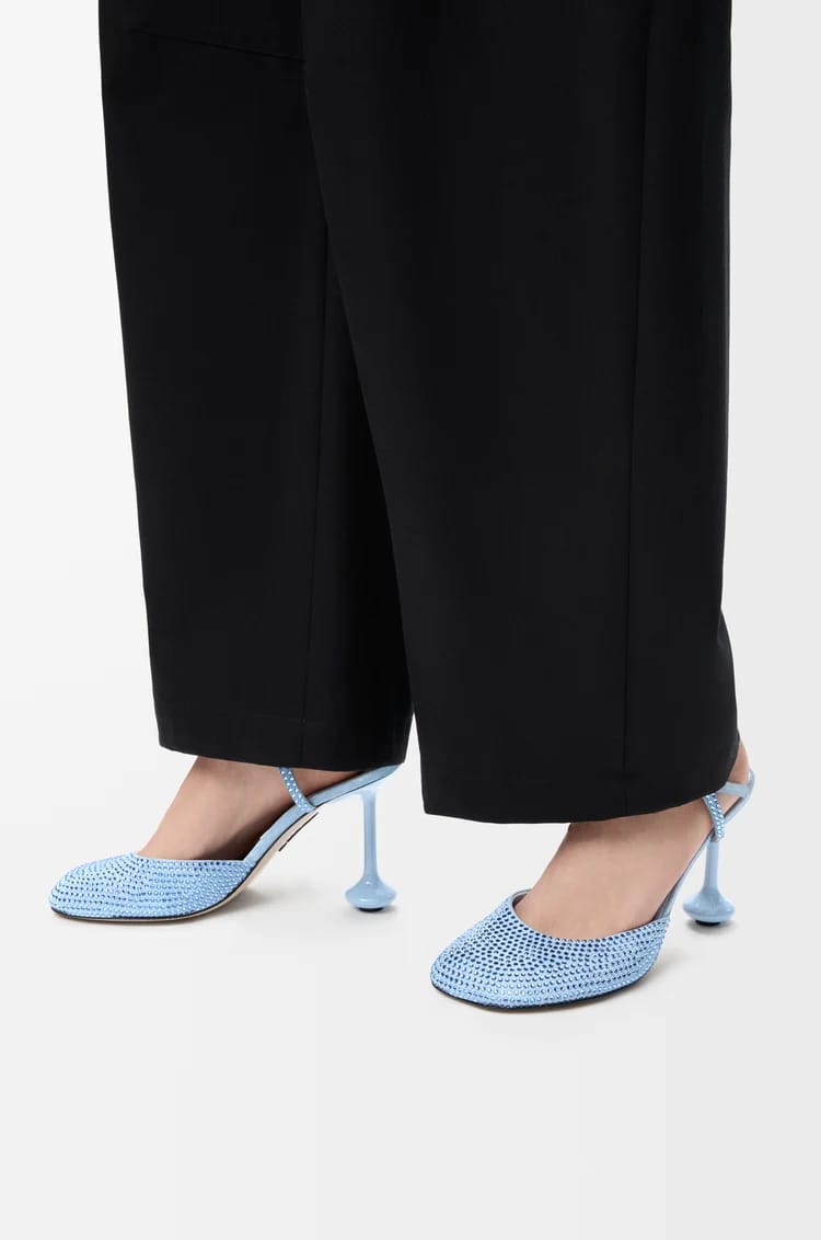 Toy ankle strap pump in rhinestone-embellished suede