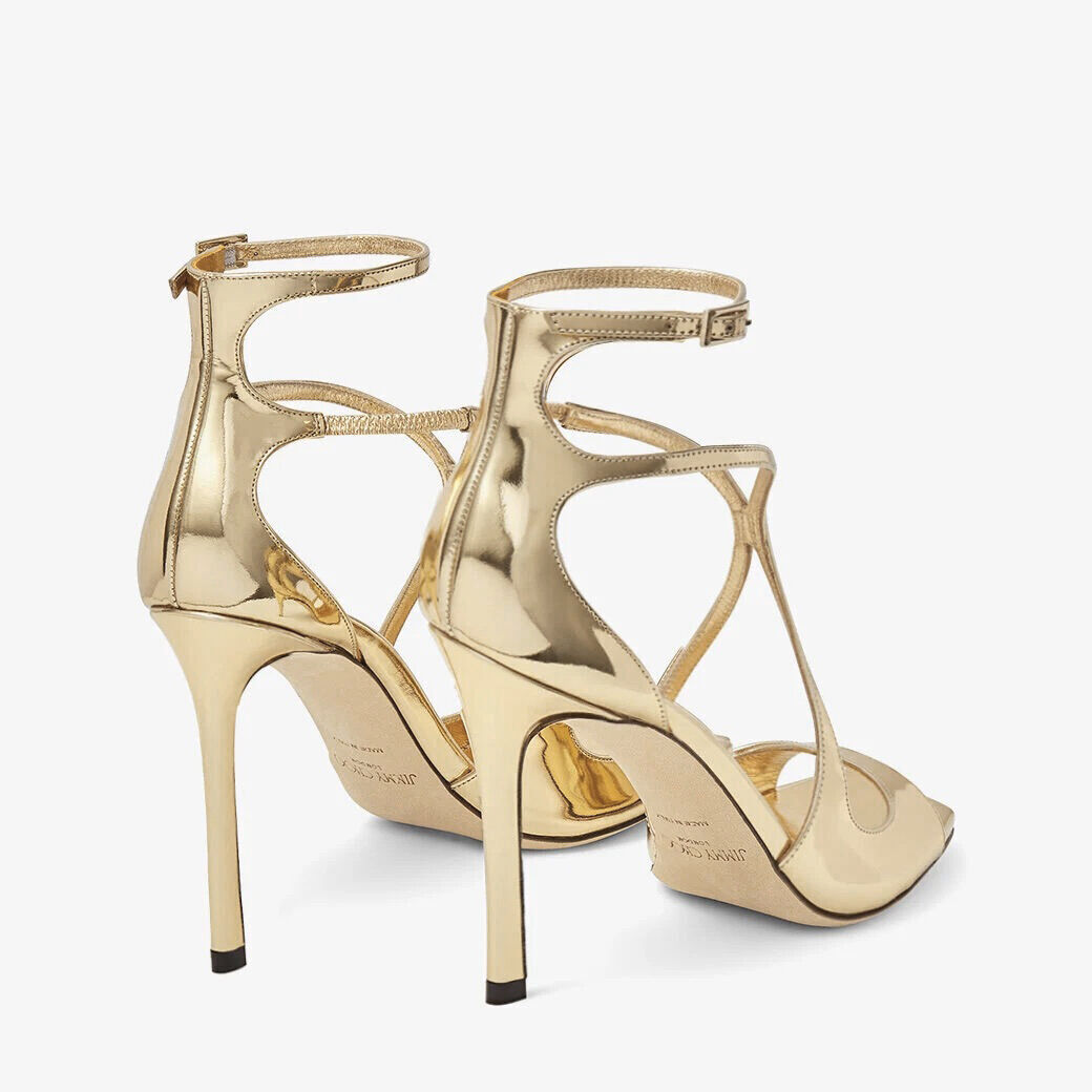 Gold Liquid Metal Leather Sandals